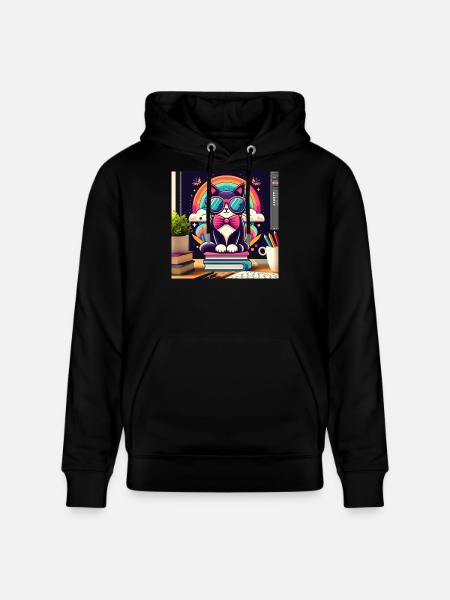 Studious cat with glasses - Stanley/Stella CRUISER Unisex Organic Hoodie - black