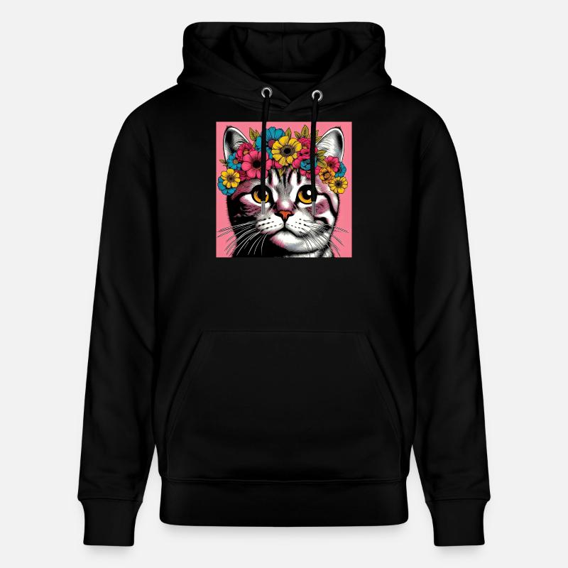 Chat avec des fleurs - Sweat à capuche bio CRUISER Stanley/Stella Unisexe - noir