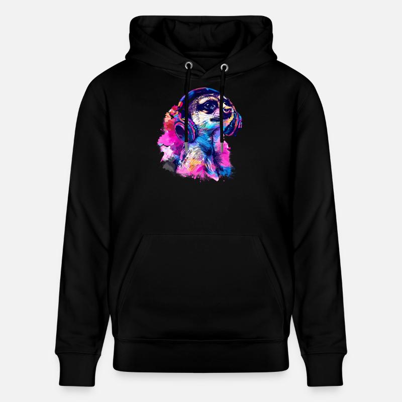 Erdmännchen Erdhündchen Scharrtier mit Kopfhörer - Stanley/Stella Unisex Bio-Hoodie CRUISER  - Schwarz