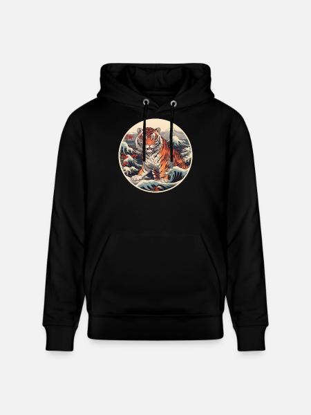Tiger wave Ukiyo-e Hokusai - Stanley/Stella CRUISER Unisex Organic Hoodie - black