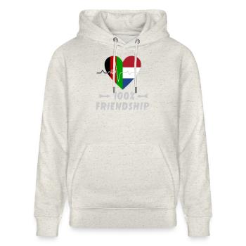 Afghanistan und Niederlande 100% Freundschaft - Stanley/Stella Unisex Bio-Hoodie CRUISER  - Beige meliert - Vorne - Alina (178cm) & Michal (187cm)