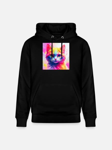 Vibrant Rainbow Cat Artwork - Stanley/Stella CRUISER Unisex Organic Hoodie - black
