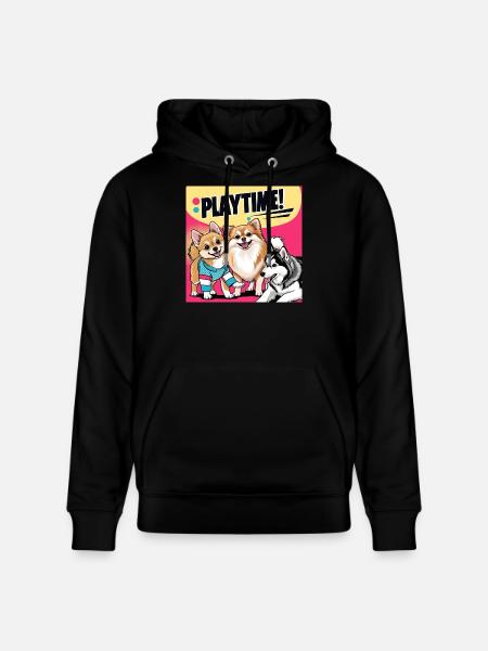 Comic Dogs - Playtime - Stanley/Stella CRUISER Unisex Organic Hoodie - black
