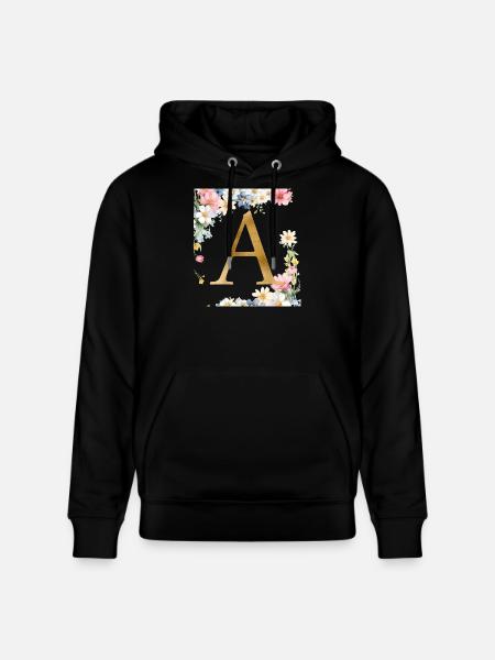 A Monogram, Floral, Personalizable - Stanley/Stella CRUISER Unisex Organic Hoodie - black