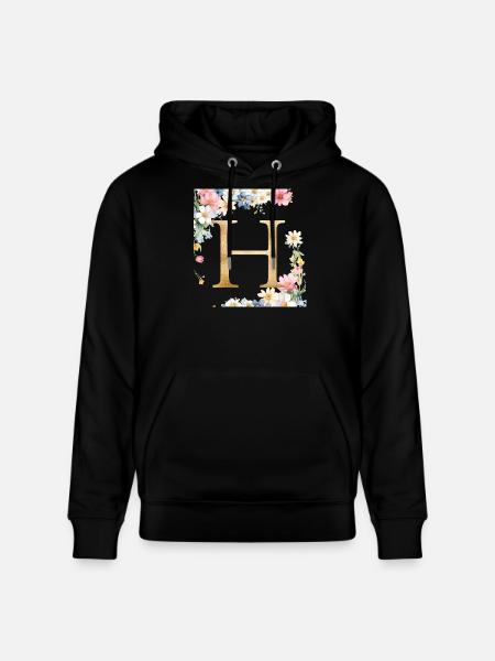 H Monogram, Floral, Personalizable - Stanley/Stella CRUISER Unisex Organic Hoodie - black