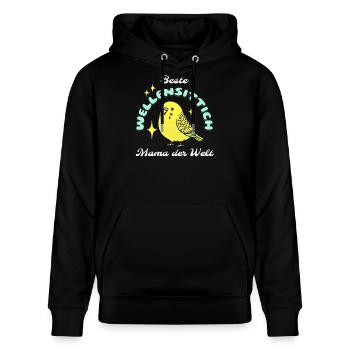 Beste Wellensittich Mama der Welt - Stanley/Stella Unisex Bio-Hoodie CRUISER  - Schwarz - Vorne - Alina (178cm) & Michal (187cm)