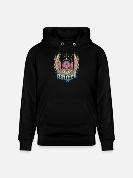 Celestial Angel with Multicoloured Wings - Stanley/Stella CRUISER Unisex Organic Hoodie - black