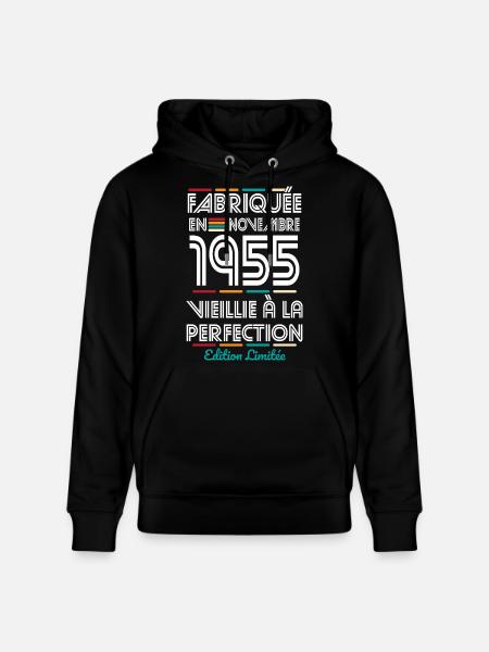 70th Anniversary - Made in November 1955 - Stanley/Stella CRUISER Unisex Organic Hoodie - black