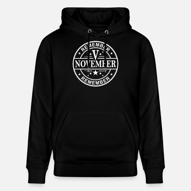 Remember Remember V November White - Stanley/Stella CRUISER Unisex Organic Hoodie - black