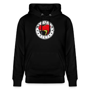 no pasaran 161 - Stanley/Stella Unisex Bio-Hoodie CRUISER  - Schwarz - Vorne - Alina (178cm) & Michal (187cm)