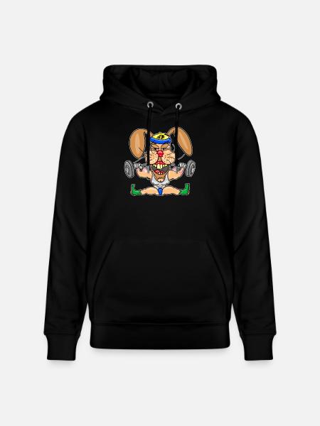 Strong Bunny Gym Cartoon - Stanley/Stella CRUISER Unisex Organic Hoodie - black