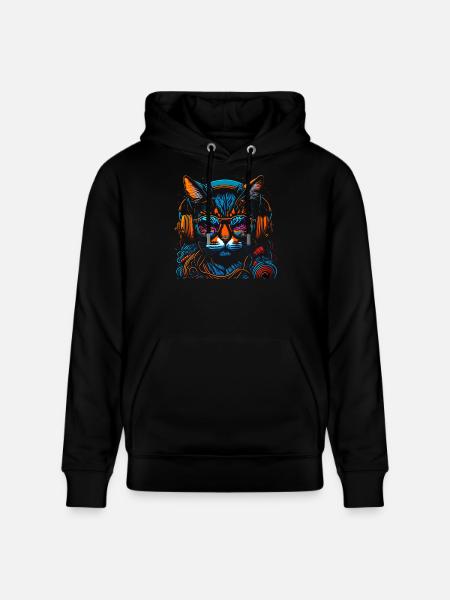 Neon DJ-Katze mit Kopfhörern - Stanley/Stella Unisex Bio-Hoodie CRUISER - Schwarz