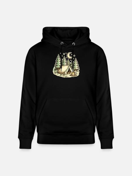 Forest Night Camp Illustration - Stanley/Stella CRUISER Unisex Organic Hoodie - black