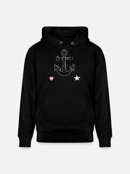 Ankerlinien Motiv Herz Stern - Stanley/Stella Unisex Bio-Hoodie CRUISER  - Schwarz