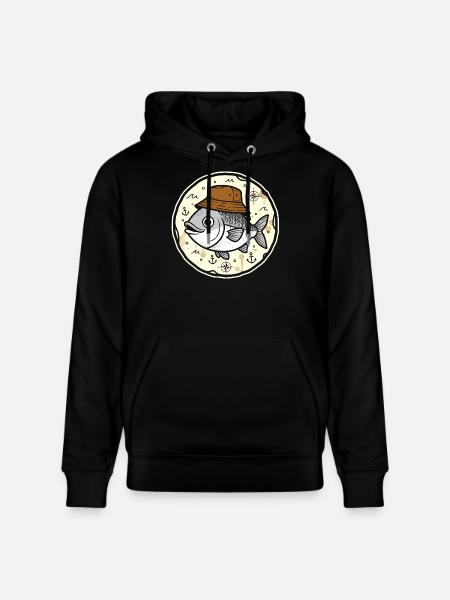 Fisch mit Hut im Nautik-Rundlogo - Stanley/Stella Unisex Bio-Hoodie CRUISER  - Schwarz