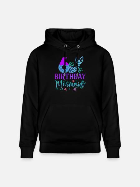 6th Birthday Mermaid - Stanley/Stella CRUISER Unisex Organic Hoodie - black