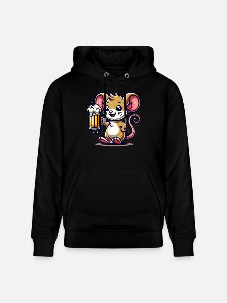 Cute Mouse Drinking Beer - Stanley/Stella Unisex Bio-Hoodie CRUISER - Schwarz