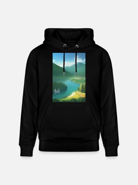 Landscape with lake, boat and mountains - Stanley/Stella CRUISER Unisex Organic Hoodie - black