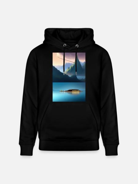 Landscape with lake, boat and mountains - Stanley/Stella CRUISER Unisex Organic Hoodie - black