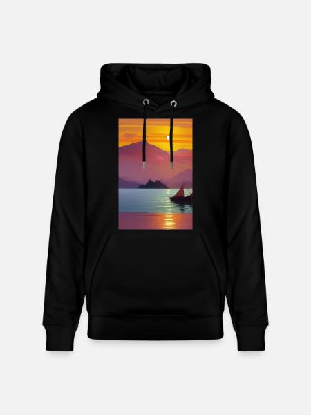 Landscape with lake, boat and mountains - Stanley/Stella CRUISER Unisex Organic Hoodie - black