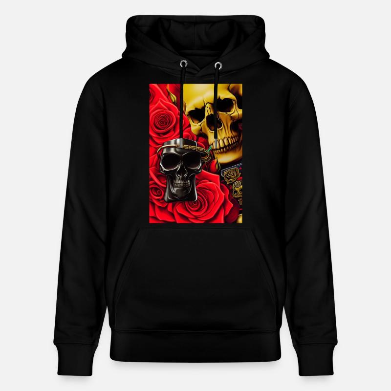 Crânes avec des roses - Sweat à capuche bio CRUISER Stanley/Stella Unisexe - noir