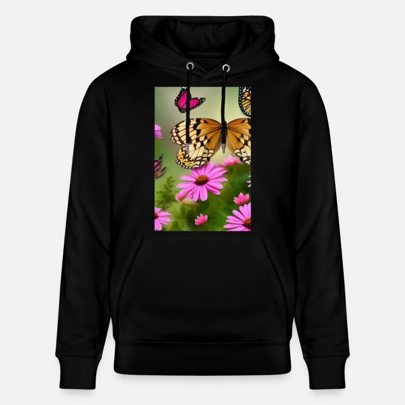 Fleurs et papillon - Sweat à capuche bio CRUISER Stanley/Stella Unisexe - noir