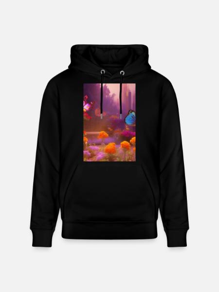 Flowers and butterfly - Stanley/Stella CRUISER Unisex Organic Hoodie - black