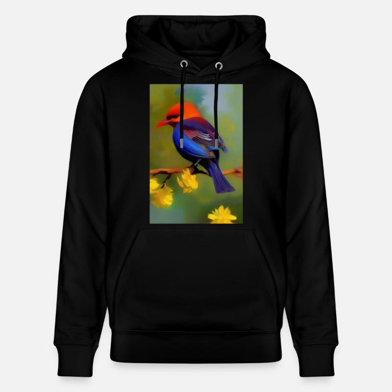 Oiseau sur branche avec fleurs - Sweat à capuche bio CRUISER Stanley/Stella Unisexe - noir