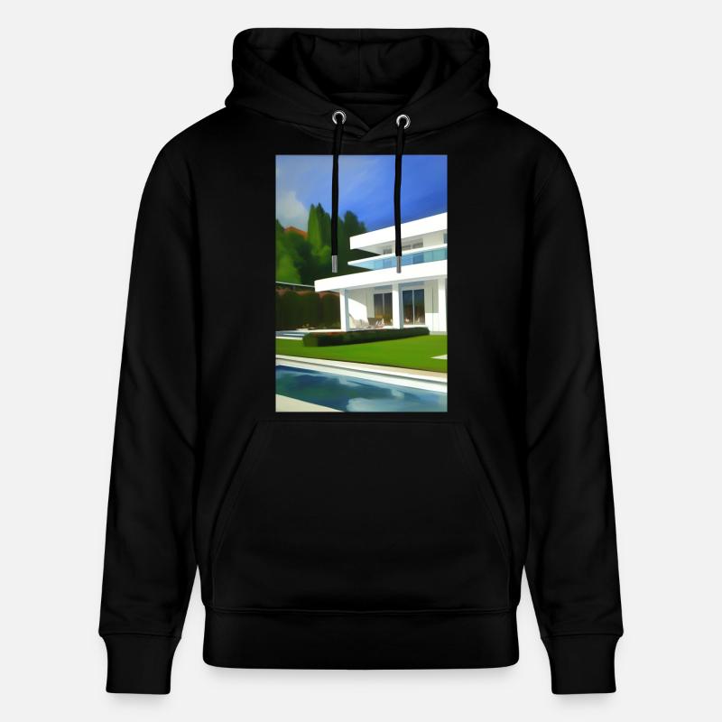 Weiße Villa mit Pool - Stanley/Stella Unisex Bio-Hoodie CRUISER  - Schwarz