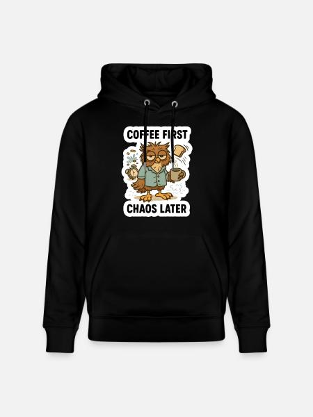 Coffee First Owl - Stanley/Stella CRUISER Unisex Organic Hoodie - black