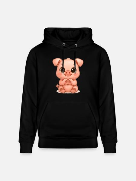 Cute Pig with Heart Hands - Stanley/Stella CRUISER Unisex Organic Hoodie - black