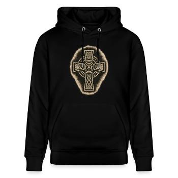 Celtic Cross with Runes and Knot Pattern - Stanley/Stella CRUISER Unisex Organic Hoodie - black - Front - Alina (178cm) & Michal (187cm)