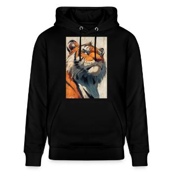 Illustration eines Tigers - Stanley/Stella Unisex Bio-Hoodie CRUISER  - Schwarz - Vorne - Alina (178cm) & Michal (187cm)