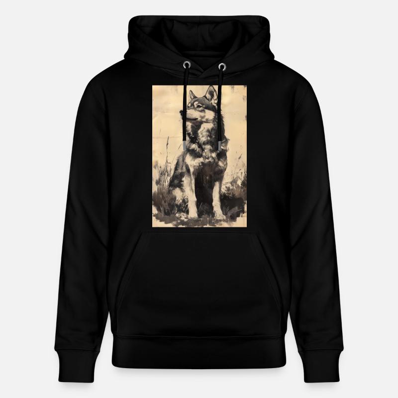 Illustration eines Wolfes - Stanley/Stella Unisex Bio-Hoodie CRUISER  - Schwarz
