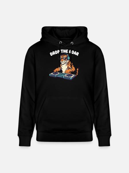 Tiger DJ: Drop the Roar - Stanley/Stella CRUISER Unisex Organic Hoodie - black