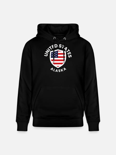 Alaska USA Shield with Flag - Stanley/Stella CRUISER Unisex Organic Hoodie - black