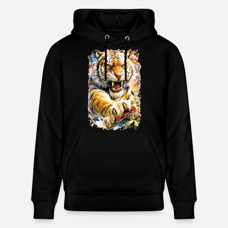 Tiger mit Blüten - Stanley/Stella Unisex Bio-Hoodie CRUISER  - Schwarz