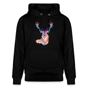Hirsch Vektor Kunst mit lebendigen Farben Illustration - Stanley/Stella Unisex Bio-Hoodie CRUISER  - Schwarz - Vorne - Alina (178cm) & Michal (187cm)