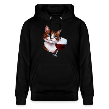 Katze mit Rotwein - Stanley/Stella Unisex Bio-Hoodie CRUISER  - Schwarz - Vorne - Alina (178cm) & Michal (187cm)