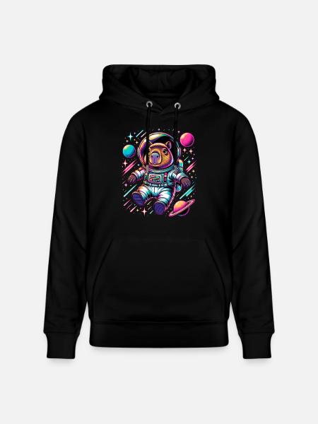 Capybaras Cute Capybara Astronaut - Stanley/Stella CRUISER Unisex Organic Hoodie - black