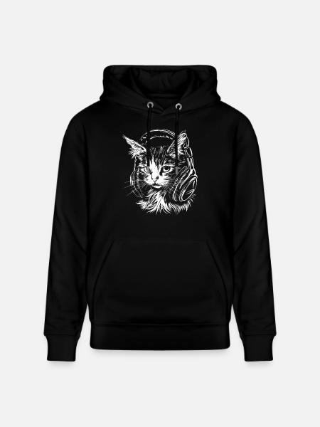 Cat Headset Music DJ - Stanley/Stella CRUISER Unisex Organic Hoodie - black