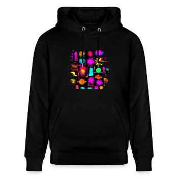 Neon Colorful Glow Party Electro - Stanley/Stella Unisex Bio-Hoodie CRUISER  - Schwarz - Vorne - Alina (178cm) & Michal (187cm)