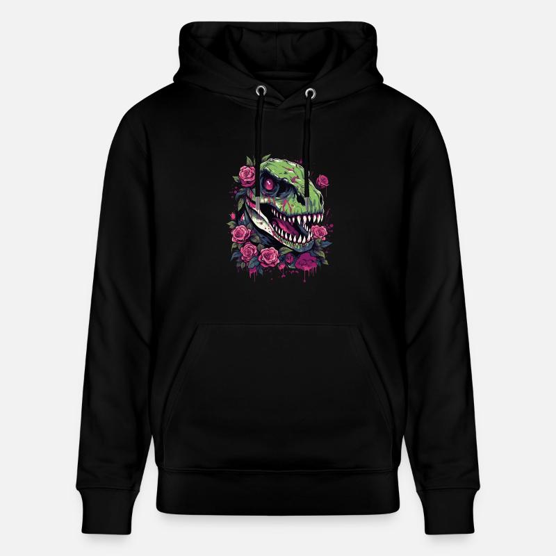 T-Rex Dino et fleurs - Sweat à capuche bio CRUISER Stanley/Stella Unisexe - noir