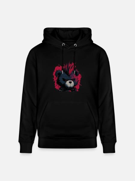 Cute Punk Teddy Bear - Stanley/Stella CRUISER Unisex Organic Hoodie - black