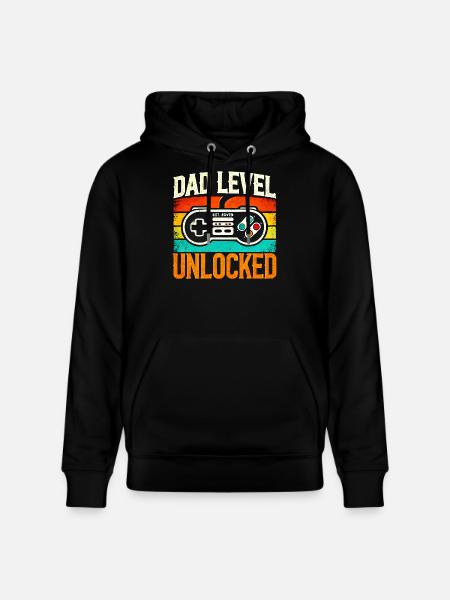 Dad Level Unlocked Retro Controller, Fathers - Stanley/Stella CRUISER Unisex Organic Hoodie - black