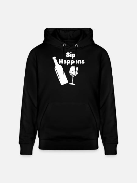 Sip Happens Wine Bottle Glass - Stanley/Stella CRUISER Unisex Organic Hoodie - black