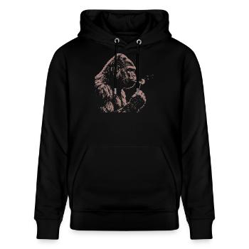Whimsical Raccoon Dandelion Vintage Sketch Animal - Stanley/Stella Unisex Bio-Hoodie CRUISER  - Schwarz - Vorne - Alina (178cm) & Michal (187cm)