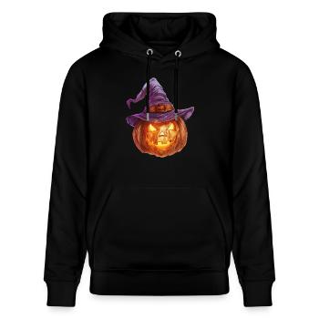 Unheimliche Kürbislaterne mit Hexenhut - Stanley/Stella Unisex Bio-Hoodie CRUISER  - Schwarz - Vorne - Alina (178cm) & Michal (187cm)