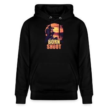 Born to shoot - Stanley/Stella Unisex Bio-Hoodie CRUISER  - Schwarz - Vorne - Alina (178cm) & Michal (187cm)