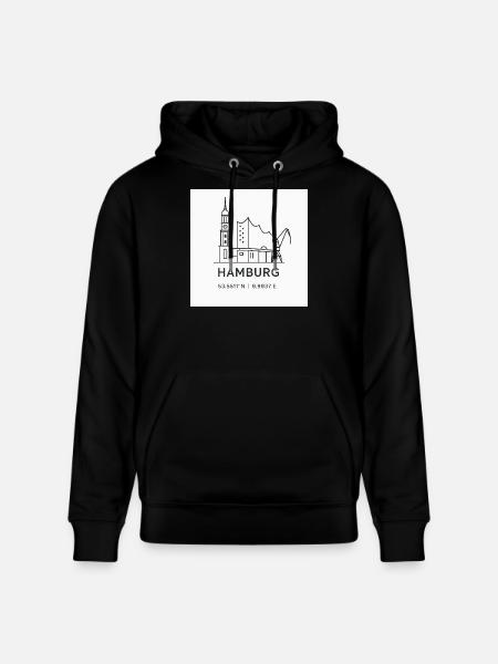 Hamburg Line Art Silhouette Landmark - Stanley/Stella CRUISER Unisex Organic Hoodie - black